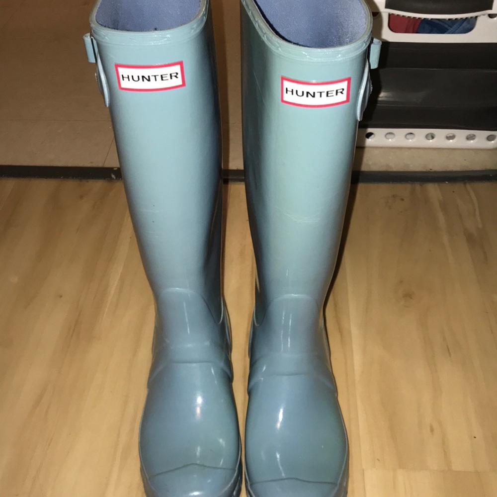 Light blue hunter rain boots